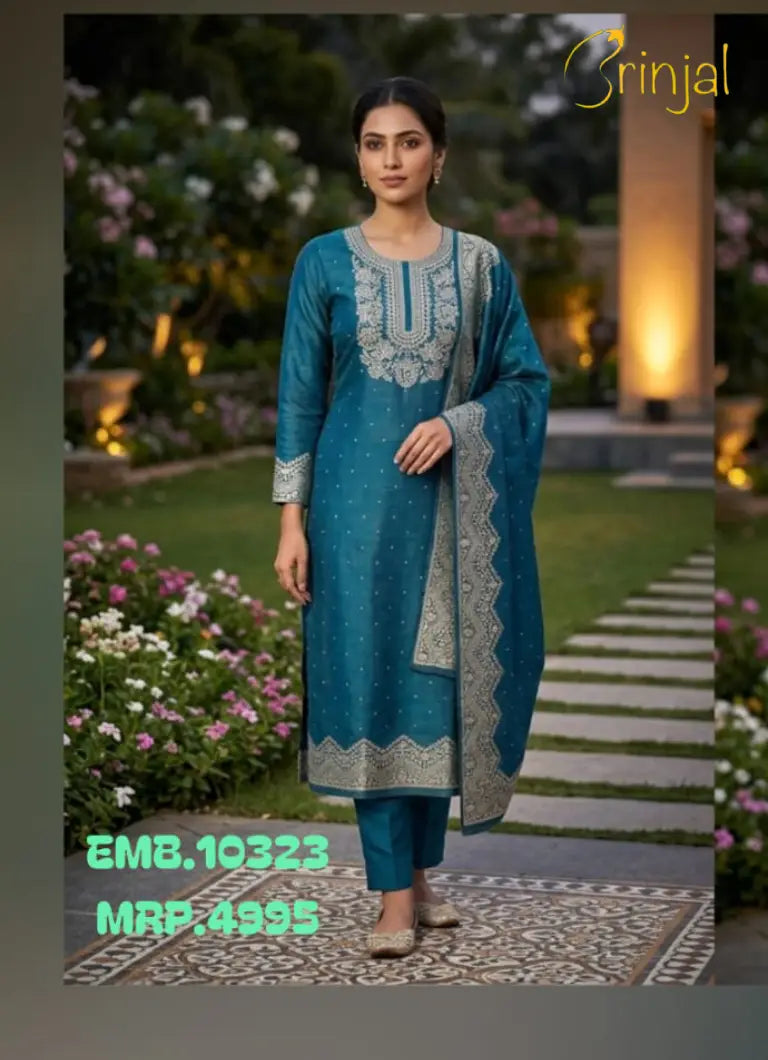 Brinjal Premium Tissue Weaving Unstitched Suit