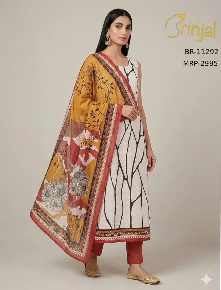 Elegant Chanderi Cotton Abstract Print Suit Set