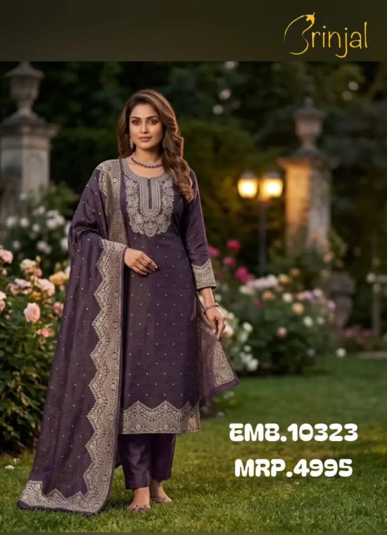Brinjal Tissue Weaving Unstitched Salwar Suit - Purple