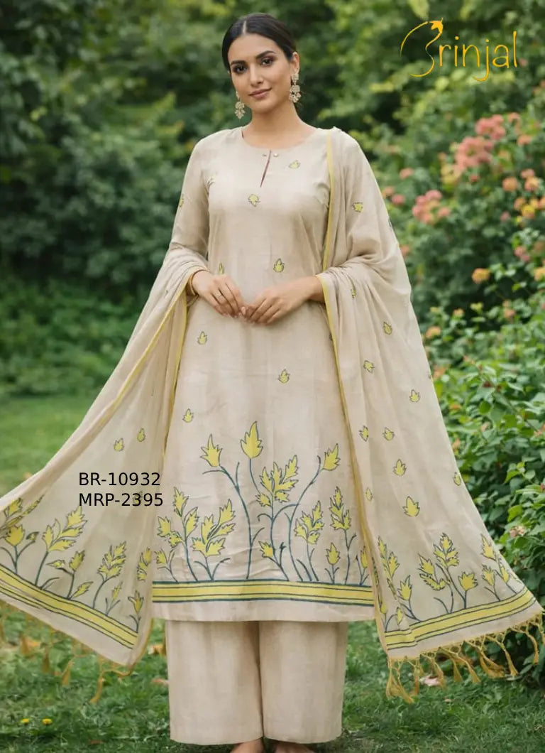 Chanderi Cotton Embroidered Unstitched Suit