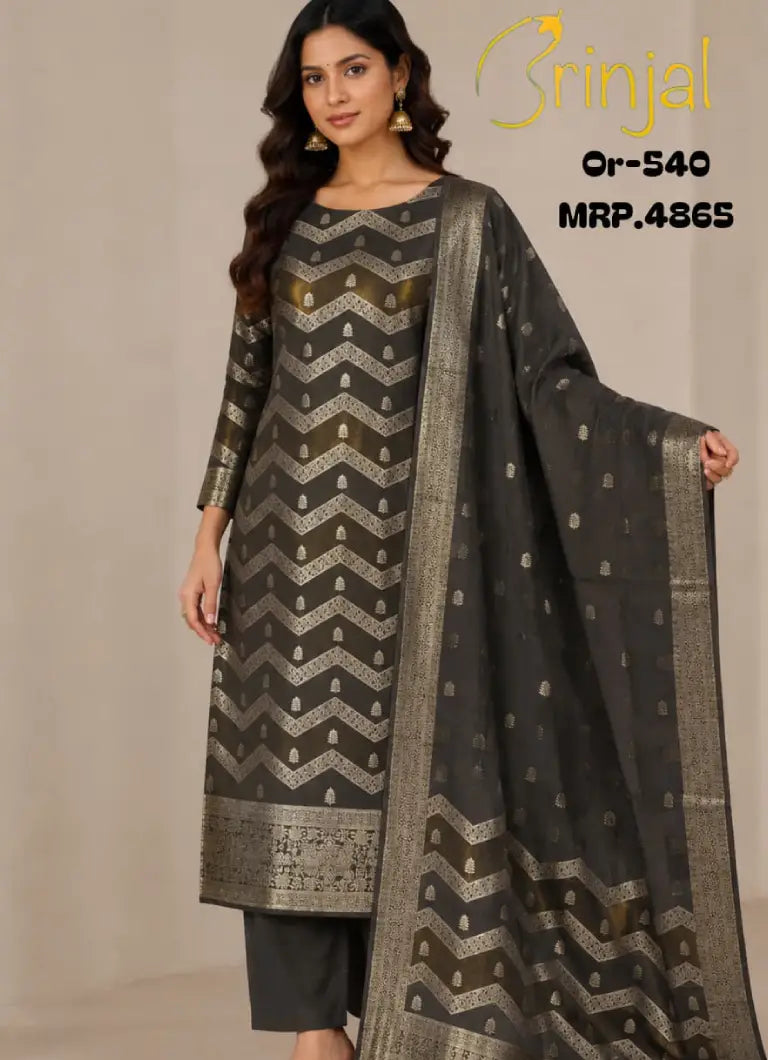 Brinjal Handwoven Tissue Silk Unstitched Suit
