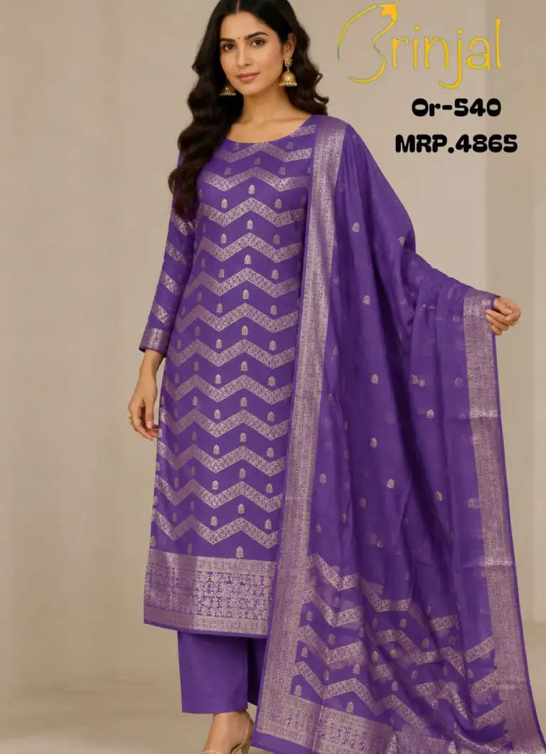 Premium Purple Tissue Fabric Woven Unstitched Suit Set