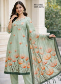 Pastel Sage Floral Printed Unstitched Suit Set