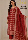 Premium Woven Tissue Fabric Unstitched Suit – Deep Red