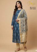 Midnight Blue Chanderi Cotton Floral Ensemble