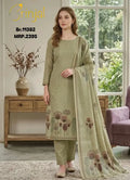 BRINJAL Sage Green Embroidered Linen Suit Set
