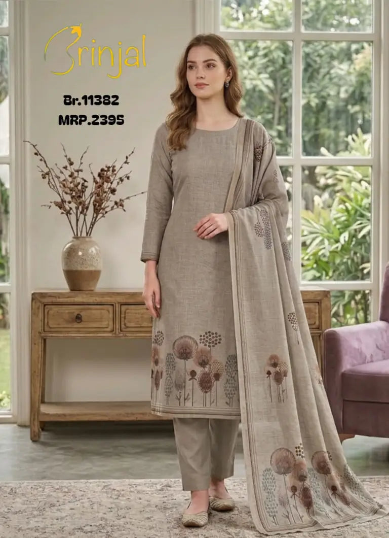 Brinjal Elegant Earthy Taupe Unstitched Suit Set