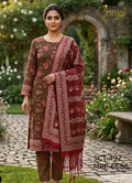 Brinjal Elegant Cotton Silk Floral Unstitched Suit Set