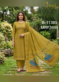 Brinjal Mustard Viscose Unstitched Suit with Printed Dupatta