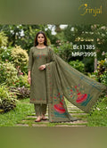 Olive Green Embroidered Viscose Suit Set (Br.11385)