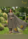 BRINJAL Olive Grey Viscose Unstitched Suit Set