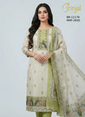 Brinjal Floral & Peacock Embroidered Unstitched Suit