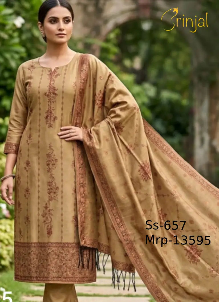 Brinjal Fine Silk Woven Unstitched Suit