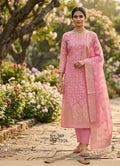 Blush Pink Woven Banarasi Unstitched Suit with Dupatta