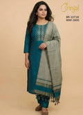 Brinjal Teal Blue Premium Viscose Weaving Unstitched Suit Set