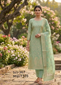 Brinjal Sage Green Banarasi Weaving Unstitched Suit Set