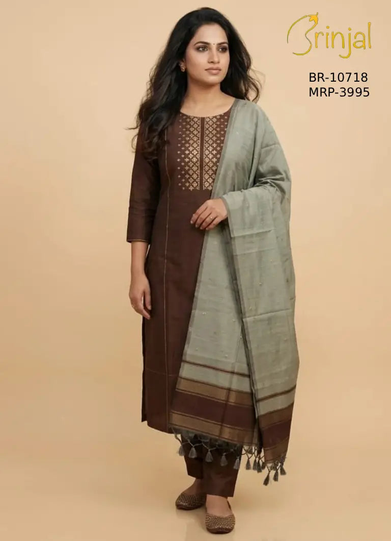 BRINJAL Premium Woven Viscose Unstitched Suit Set