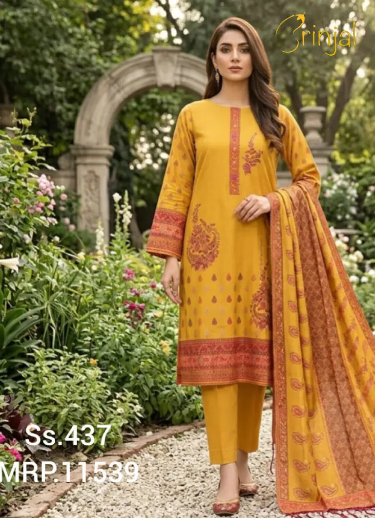 Handwoven Pure Fine Silk Unstitched Suit in Mustard Yellow