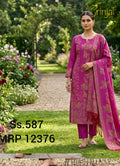 Pure Silk Woven Suit Set in Magenta