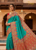 Turquoise Silk Weaving Saree with Ornate Kashmiri-Inspired Pallu