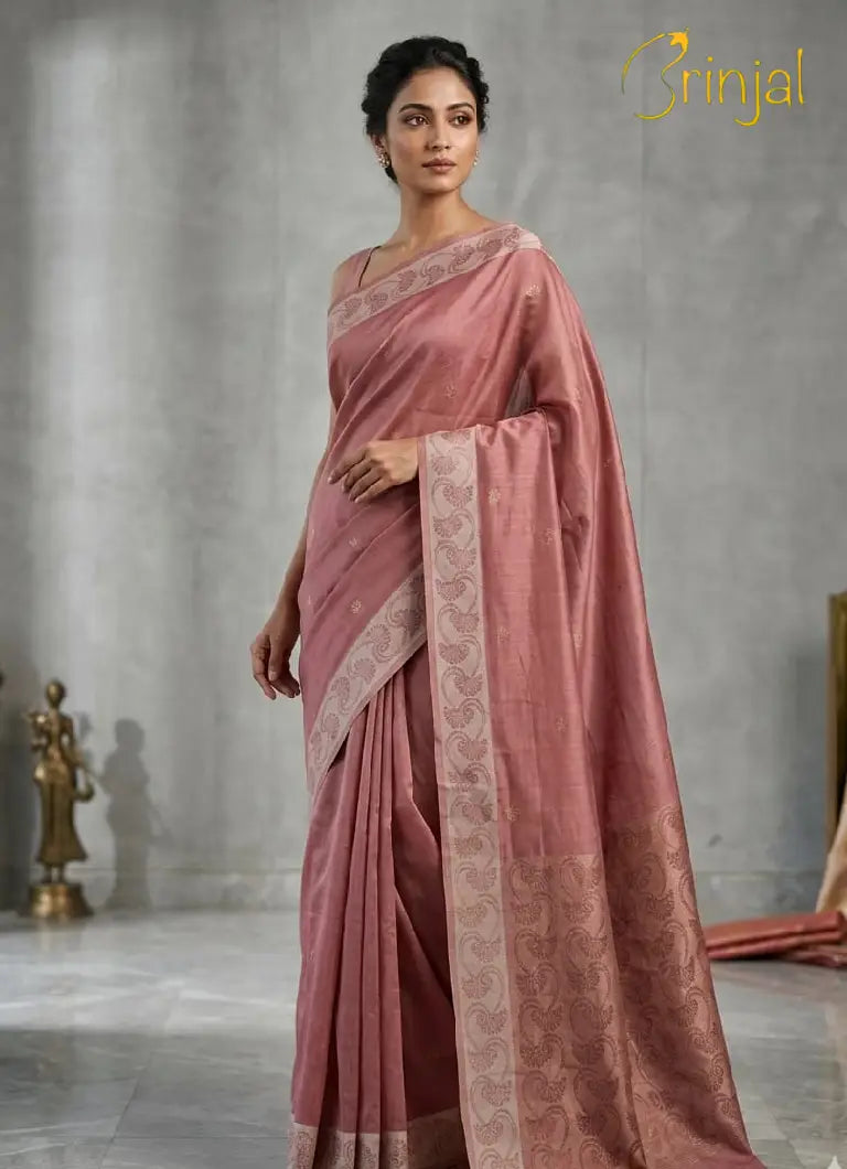 Sage Green Chanderi-Tussar Silk Saree with Zari Border