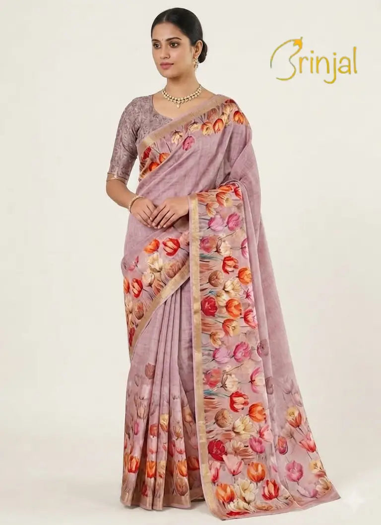 Sage Green Chanderi Tussar Floral Saree
