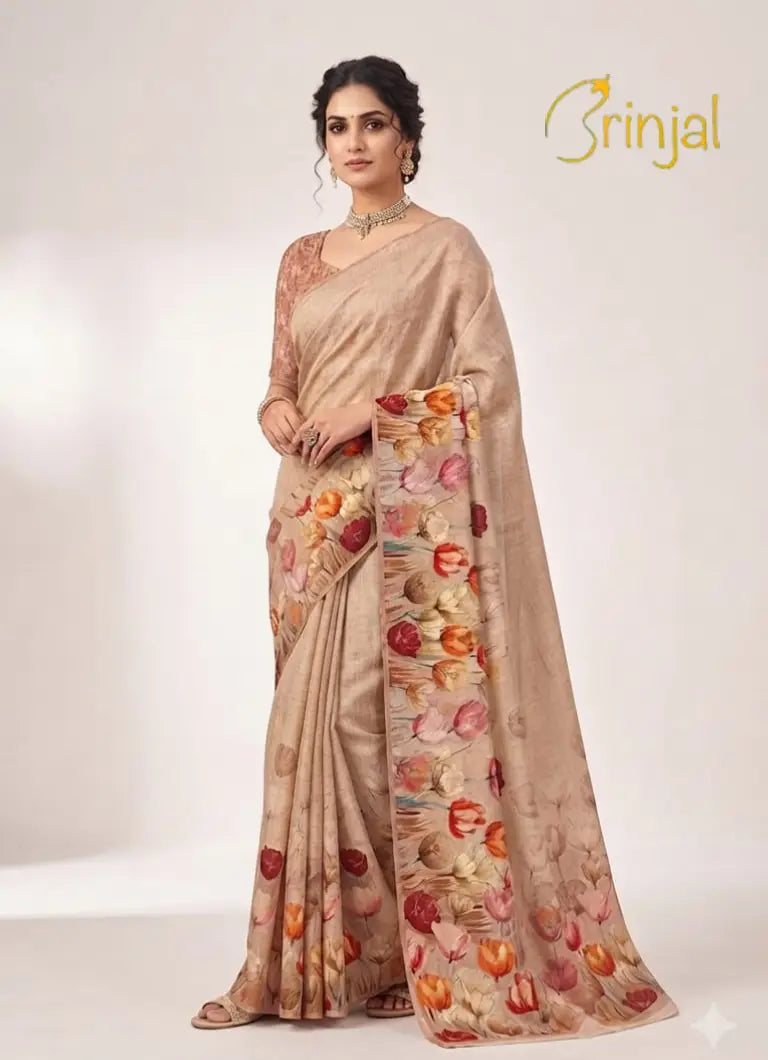 Sage Green Chanderi Tussar Floral Saree