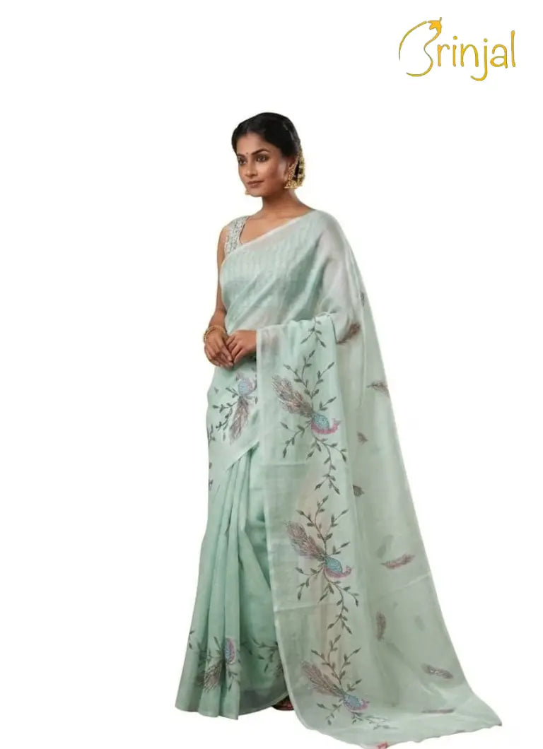 Mustard Katai Silk Saree with Off-White Border