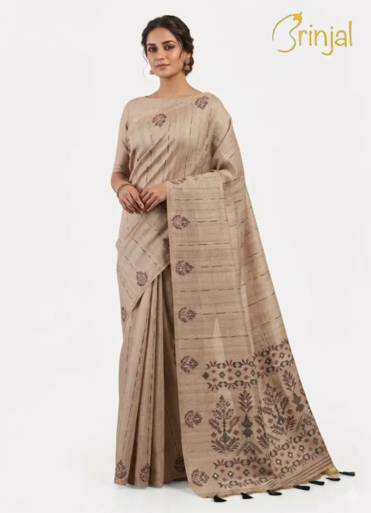 Classic Beige Chanderi Silk Saree