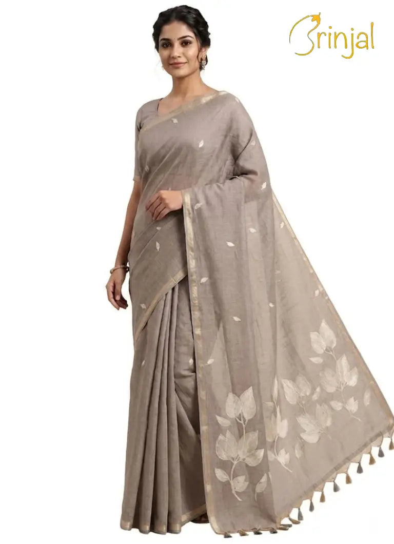 Chanderi Silk Saree in Off-White & Maroon Floral Motif