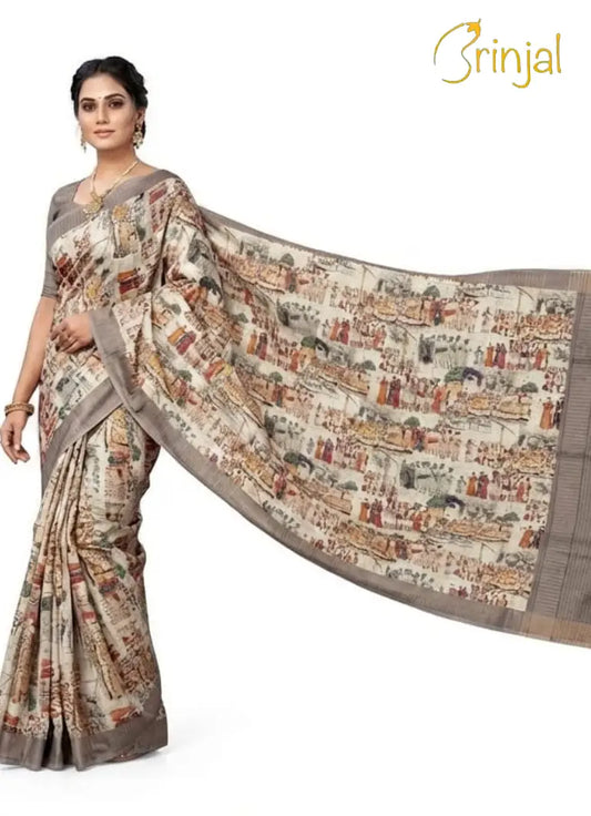 Vintage Art Silk Digital Print Saree