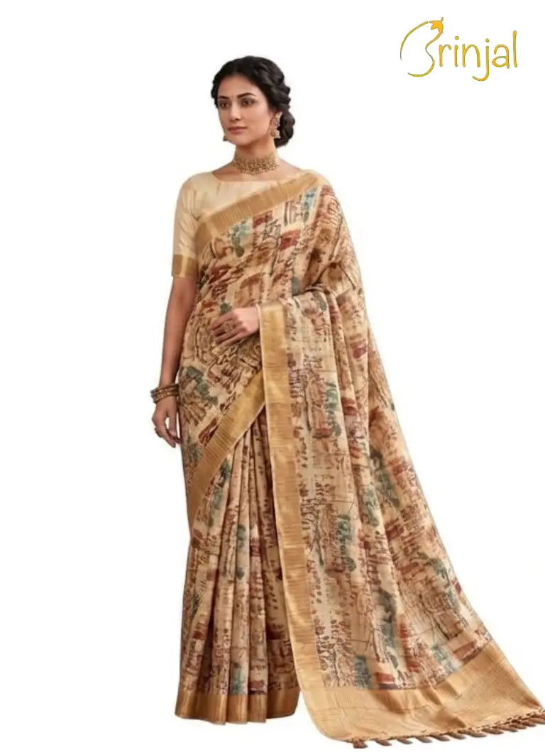 Vintage Art Silk Digital Print Saree