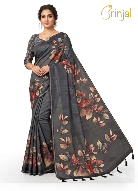Chanderi Cotton Floral Print Saree