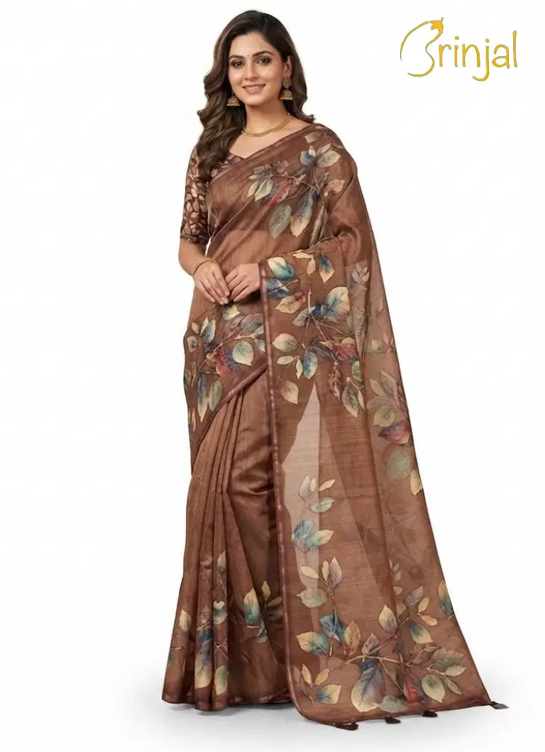 Chanderi Cotton Floral Print Saree