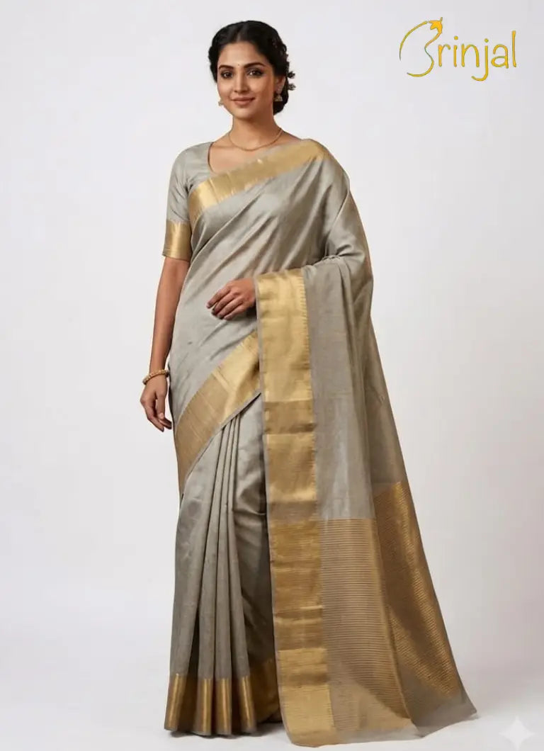 Beige Golden Tussar Silk Saree