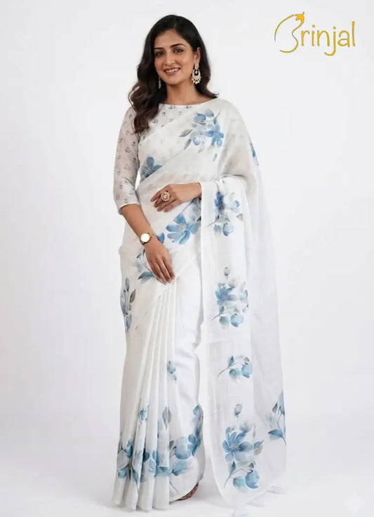 Ivory Floral Chanderi Cotton Saree
