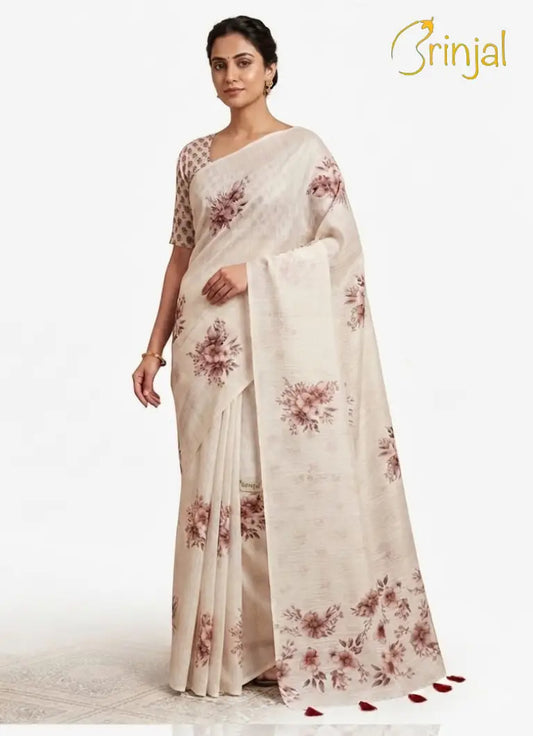 Floral Linen Slub Saree