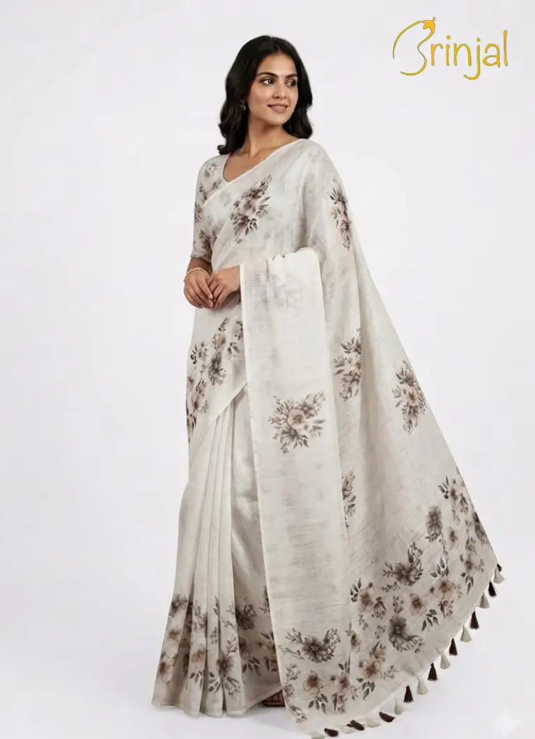 Floral Linen Slub Saree