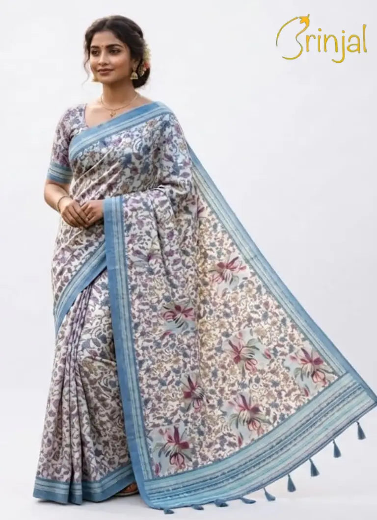 Chanderi Tussar Floral Printed Saree