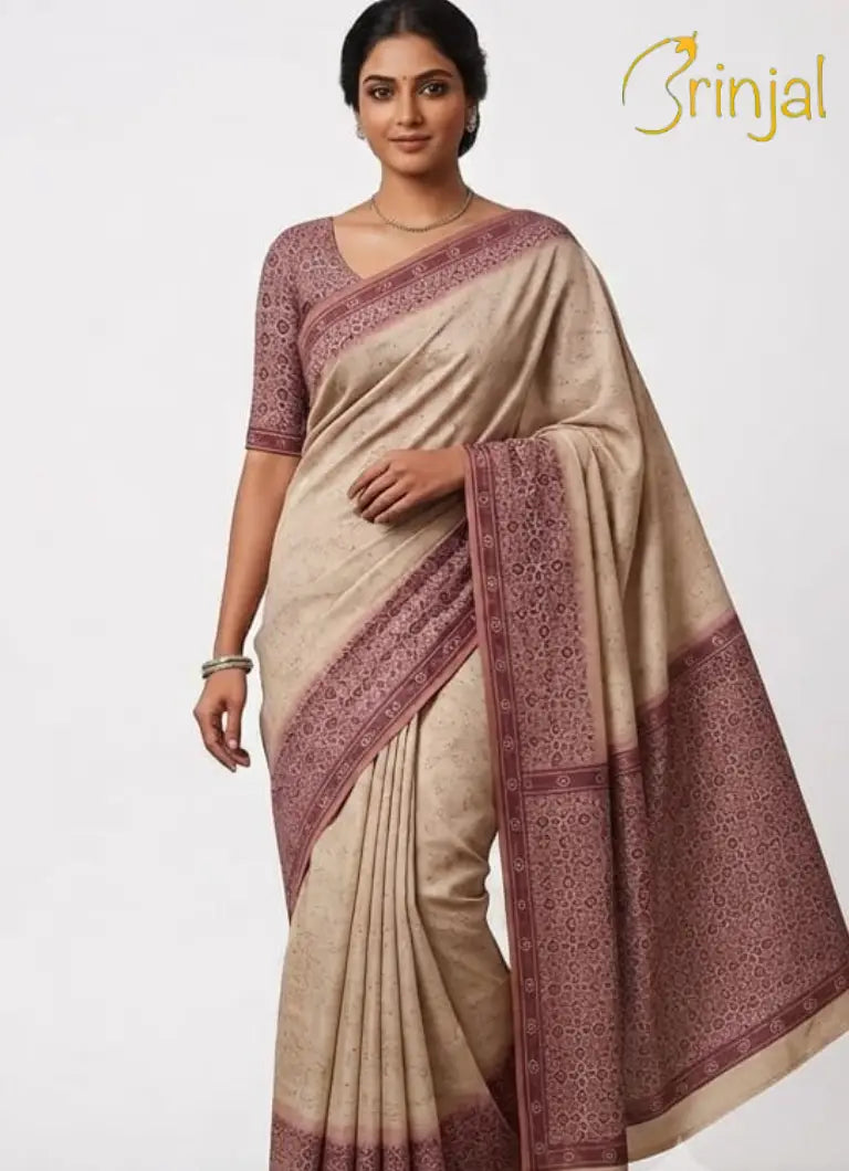Classic Beige Olive Jamdani Saree