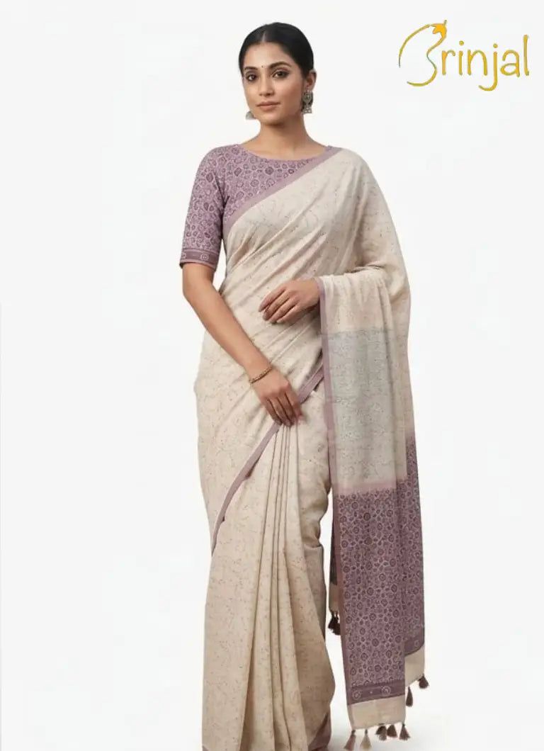 Classic Beige Olive Jamdani Saree
