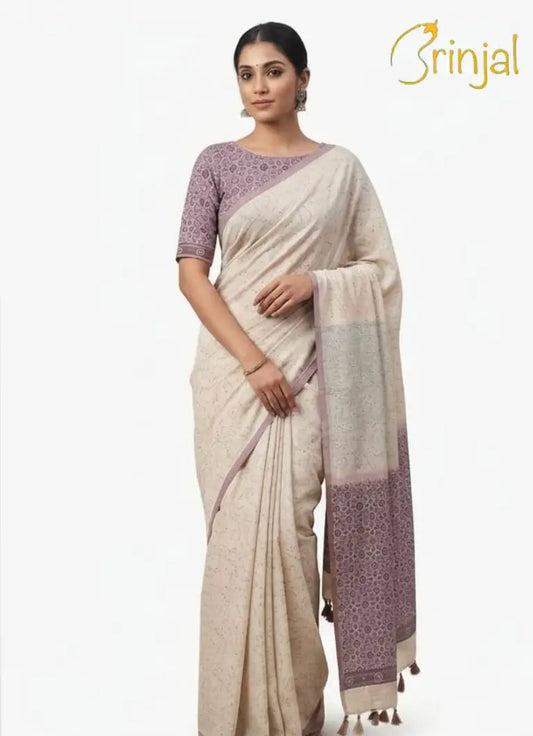 Classic Beige Olive Jamdani Saree