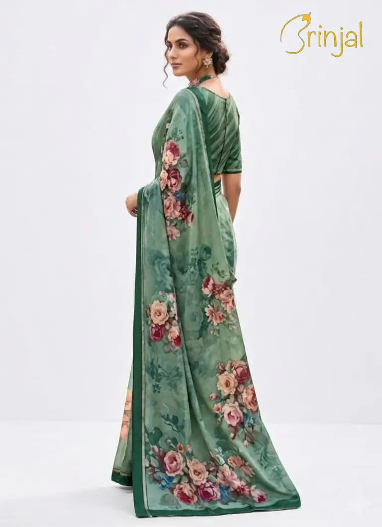 Grey Floral Printed Cotton Saree