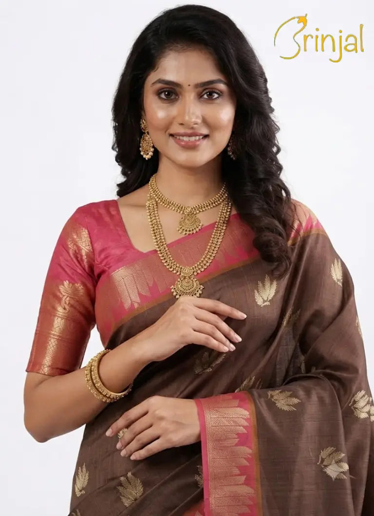 Royal Espresso & Rose Silk Saree