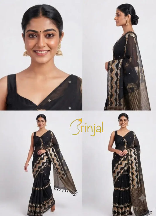 Black Woven Organza Saree
