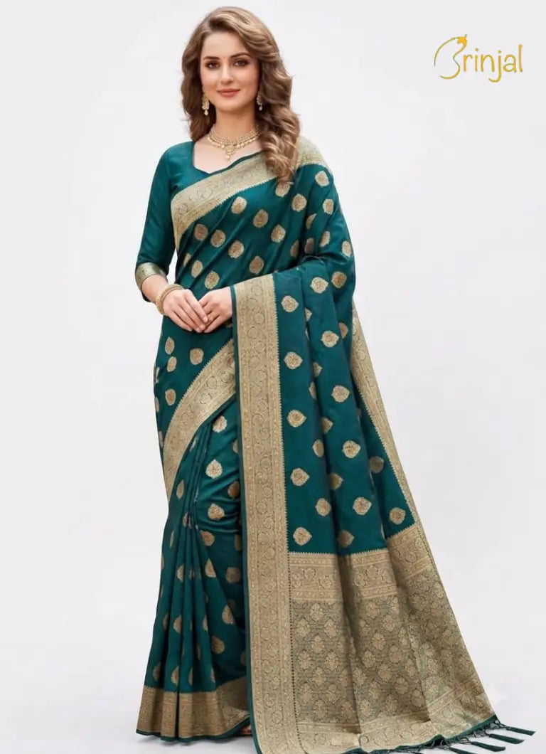 Royal Teal Woven Banarasi Silk Saree