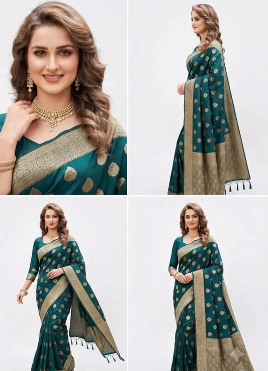 Royal Teal Woven Banarasi Silk Saree