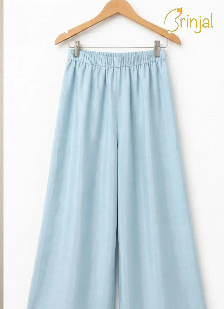 Brinjal Powder Blue Embroidered Cotton Silk 3-Piece Suit