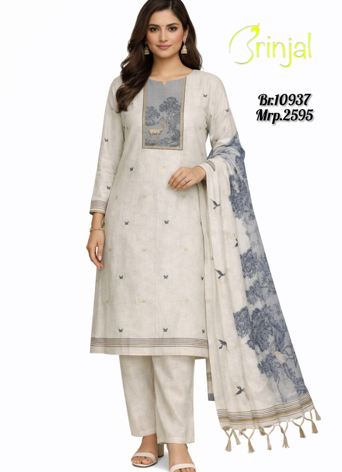 Brinjal Elegant Chanderi Cotton Unstitched Suit Set