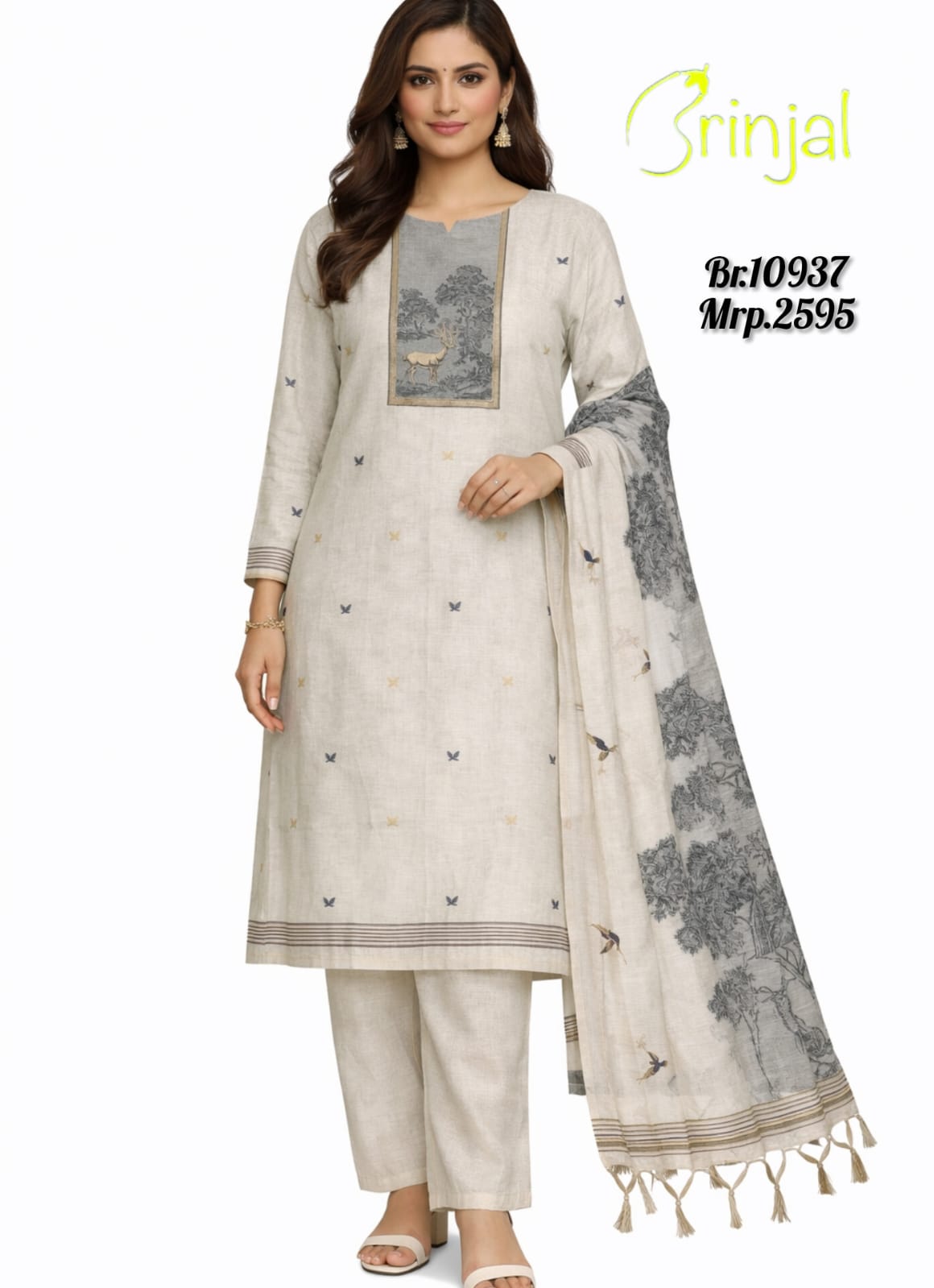 Brinjal Classic Ivory Chanderi Cotton Suit Set